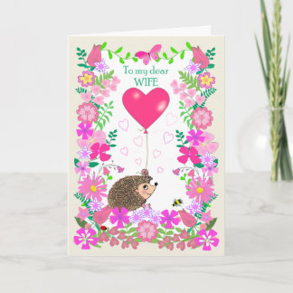 For Wife Valentine with a Cute Hedgehog Karte