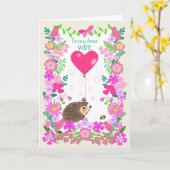For Wife Valentine with a Cute Hedgehog Karte (Gelbe Blume)