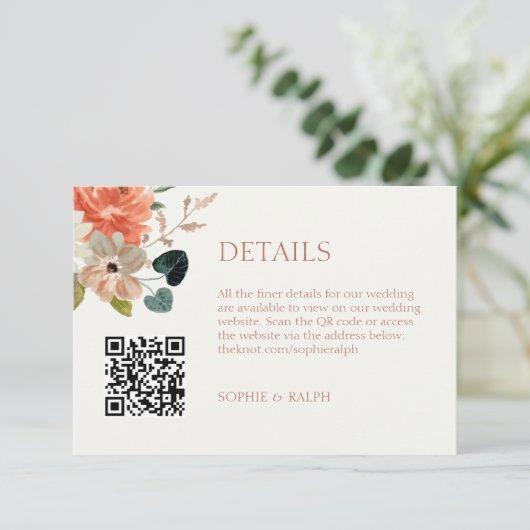 Foral Watercolor Wedding Finer Details QR Code Begleitkarte (Stehend Vorderseite)