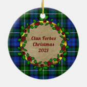 Forbes Clan Abzeichen & Tartan Personalisiert Xmas Keramik Ornament (Hinten)