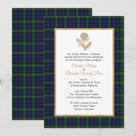 Forbes Kariert Thistle Wedding Einladung (Vorne/Hinten)
