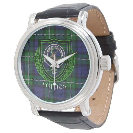 Forbes Scottish Clan Tartan & Crest Armbanduhr (Schrägansicht)