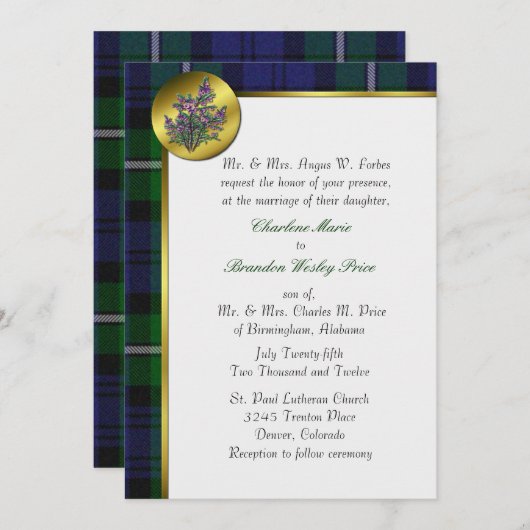 Forbes Tartan Kariert Wedding Einladung (Vorne/Hinten)