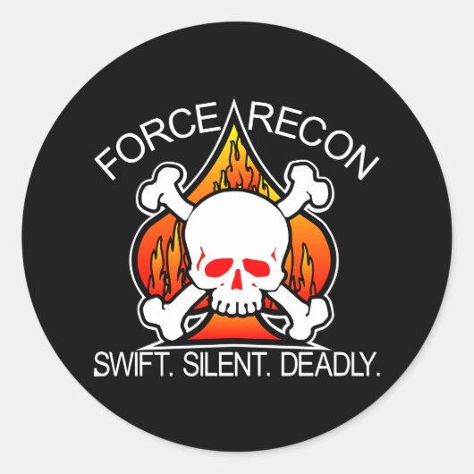 Force Recon Skull Black Runder Aufkleber (Vorderseite)