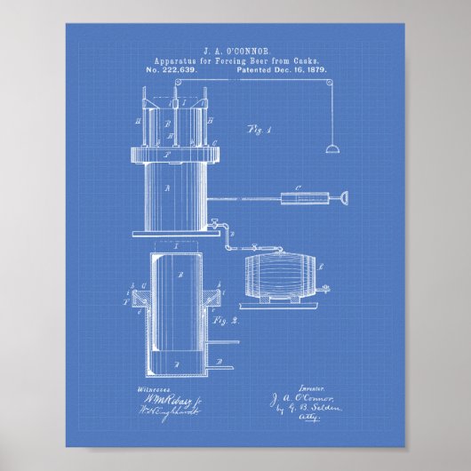 Forcing Beer 1879 Patent Art - Blueprint Poster (Vorne)