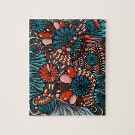 Forderndes Zentangle-Teal- und Korallenrot-Abstrak Puzzle