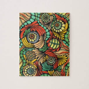Forderndes Zentangle-Tropisches Grün und Orange Ab Puzzle