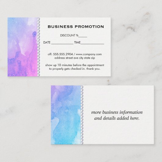 Förderung der Wasserfarbe Rabattkarte (Vorne/Hinten)