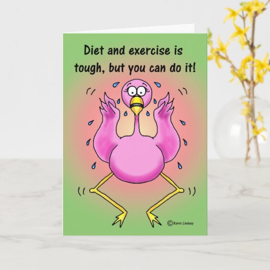 Förderung von Exercise Diet Funny Pink Flamingo Karte (Gelbe Blume)