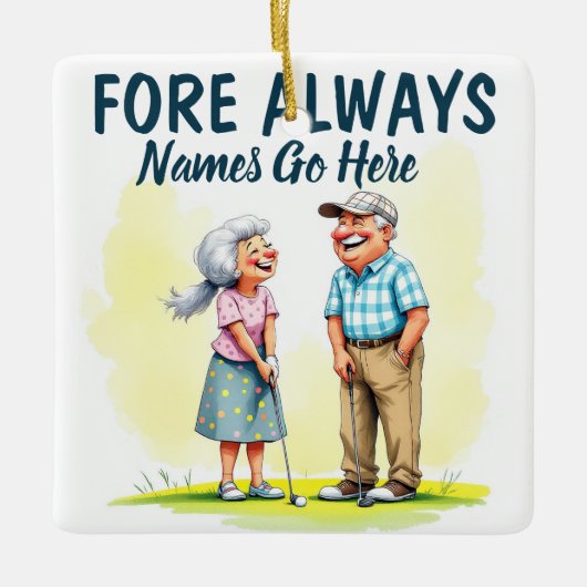 Fore Always Golf Couple Keramikornament (Vorderseite)