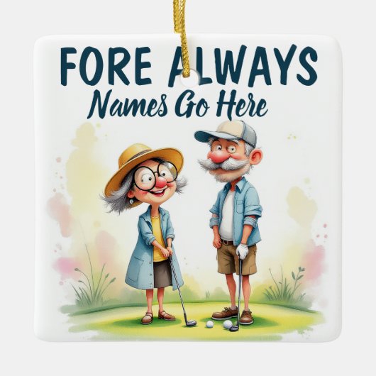 Fore Always Golf Couple Keramikornament (Vorderseite)