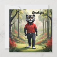 "Fore! Ein schwarzer Tiger, der Golf im Wald spiel