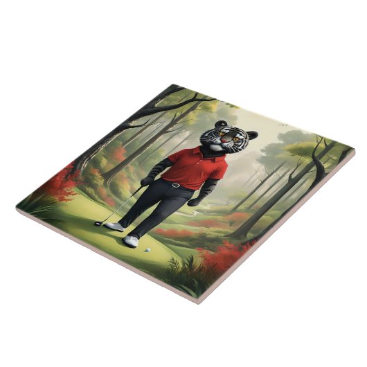 "Fore! Ein schwarzer Tiger, der Golf im Wald spiel Fliese (Seite)