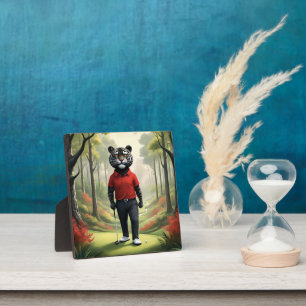 "Fore! Ein schwarzer Tiger, der Golf im Wald spiel Fotoplatte