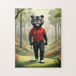 "Fore! Ein schwarzer Tiger, der Golf im Wald spiel Puzzle