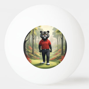 "Fore! Ein schwarzer Tiger, der Golf im Wald spiel Tischtennisball