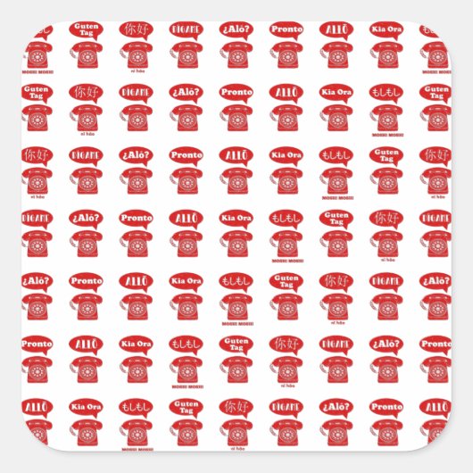 Foreign Language greetings telephone pattern Quadratischer Aufkleber (Vorderseite)