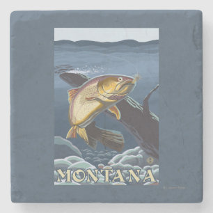 Forelle, die Querschnitt - Montana fischt Steinuntersetzer