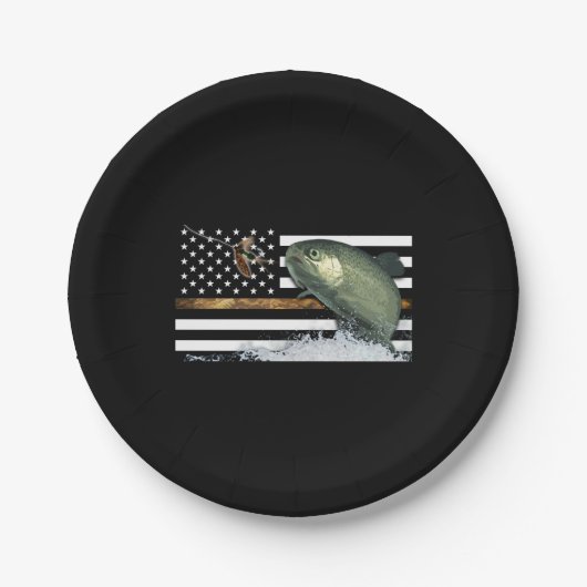 Forelle: Dünne Linie Flagge Pappteller (Vorderseite)