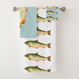 Forelle-Fisch-Muster auf Blauem und weißem Badhandtuch Set