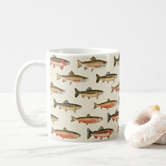 Forelle Galore Cream Fischen Kaffeetasse (Mit Donut)