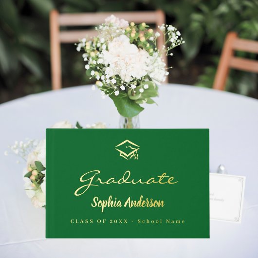Forelle green golden name script cap Abschluss Gästebuch