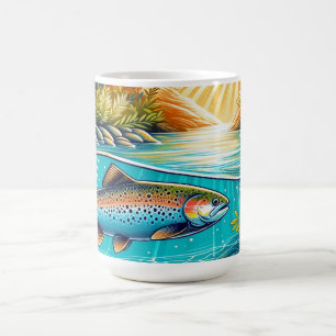 Forelle in einer üppigen Unterwasserbachszene Kaffeetasse