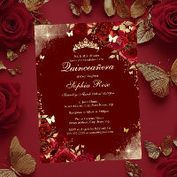 Forelle Red Gold Butterfly Floral Quinceanera