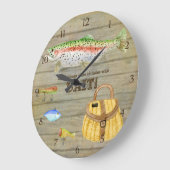 Forelle-Seen-Fischerei Creel Lures Vintag Große Wanduhr (Winkel)