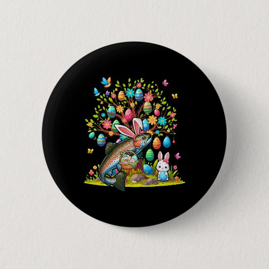 Forellen Fische Bunny Ostereier Niedlich Baumkostü Button (Vorderseite)