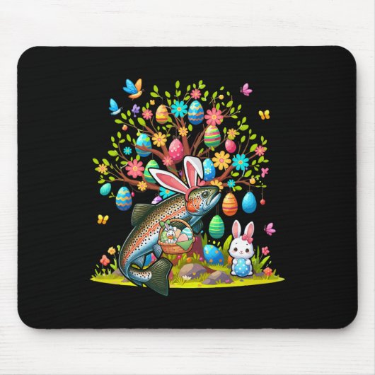 Forellen Fische Bunny Ostereier Niedlich Baumkostü Mousepad (Vorne)