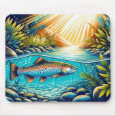 Forellen im kristallklaren Fluss unter dem dichten Mousepad (Vorne)