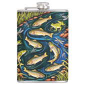 Forellenbach-Harmonie – Volkskunst-Fische, Frösche Flachmann (Vorderseite)
