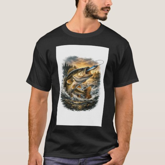 Forellenbarsch-Angelillustration T-Shirt (Vorderseite)