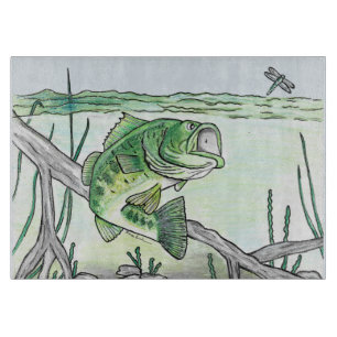 Forellenbarsch Springt Fischen Schneidebrett
