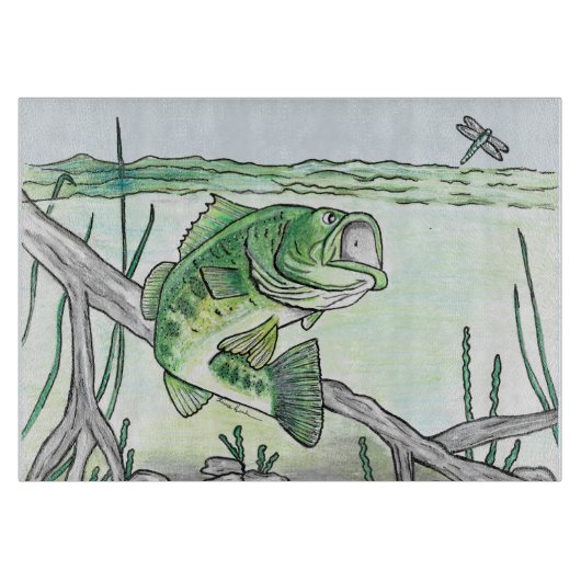 Forellenbarsch Springt Fischen Schneidebrett (Vorderseite)
