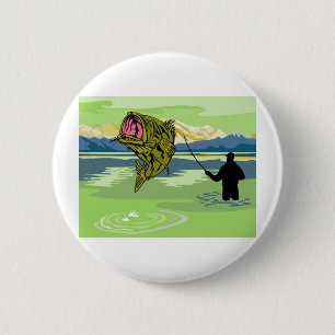 Forellenbarschspringen Retro Button