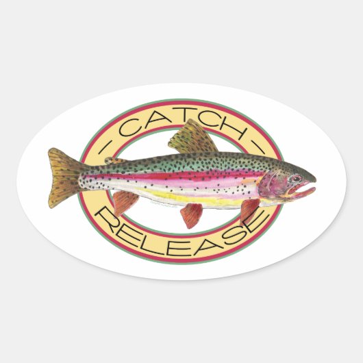 Forellenfang und Freilandfischerei Ovaler Aufkleber (Vorderseite)