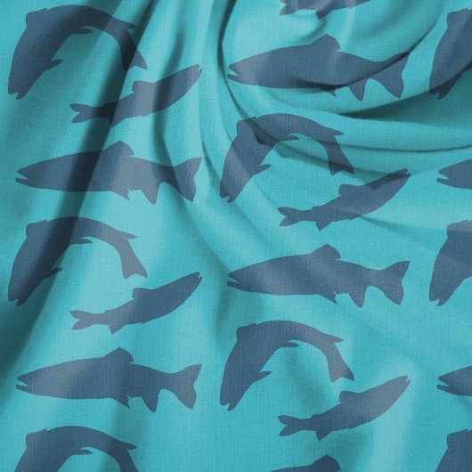 Forellenfisch Blau Muster Baumwolle Stoff