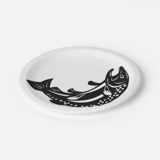 Forellenfisch Pappteller (Schrägansicht)