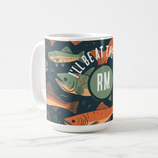 Forellenfischer Monogramm Kaffeetasse (Vorderseite Links)