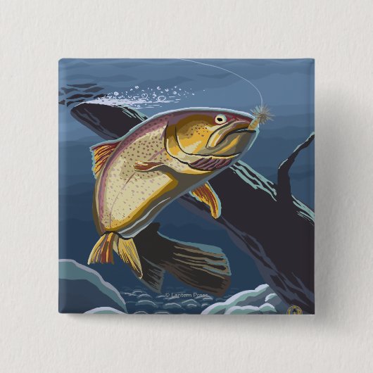 Forellenfischerei Cross-Section- Vintage-Reise Button (Vorderseite)