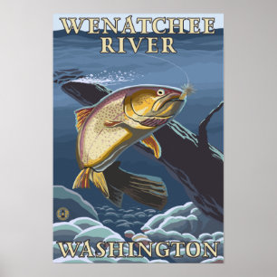 Forellenfischerei Cross-Section - Wenatchee River, Poster