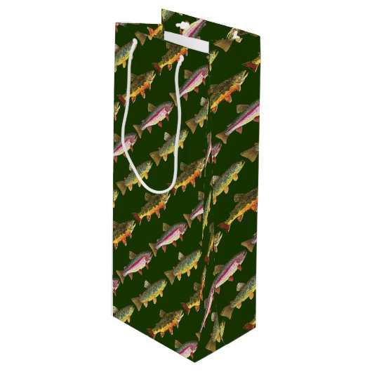 Forellenfischerei Geschenktüte Für Weinflaschen (Vorderseite Schrägansicht)