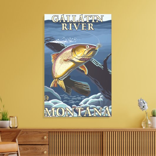 Forellenfischerei, querschnitt - Gallatin-Fluss, Leinwanddruck (Insitu (Wohnzimmer))
