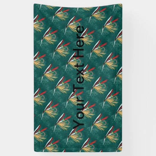 Forellenfliege Fliegenfliege auf grüner Banner (Vertikal)