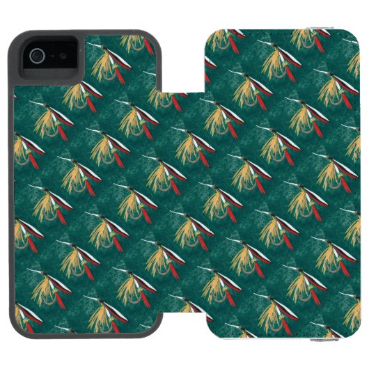 Forellenfliege Fliegenfliege auf grüner Incipio iPhone Geldbeutel-Hülle (Folio Geöffnet)