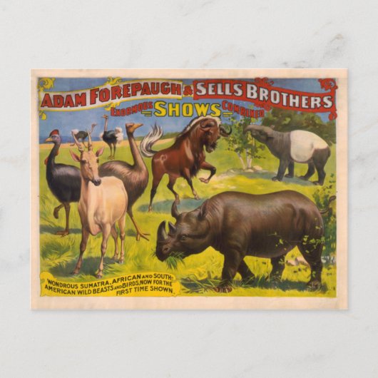 Forepaugh and Sells Wondrous Beasts Circus Poster Postkarte (Vorderseite)