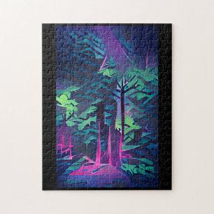 Forest abstrakte Grafik rosa und grün Puzzle