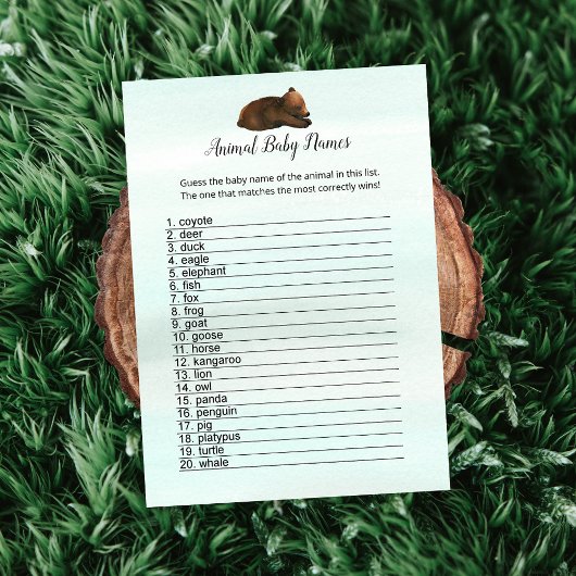 Forest Adventure Bears Animal Baby Names Game Card Einladung